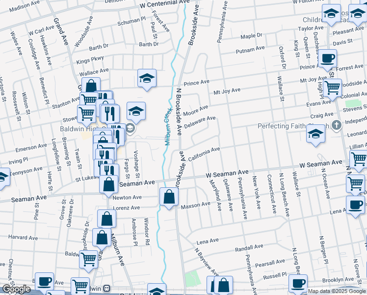 map of restaurants, bars, coffee shops, grocery stores, and more near 3 Tanglewood Lane in Freeport