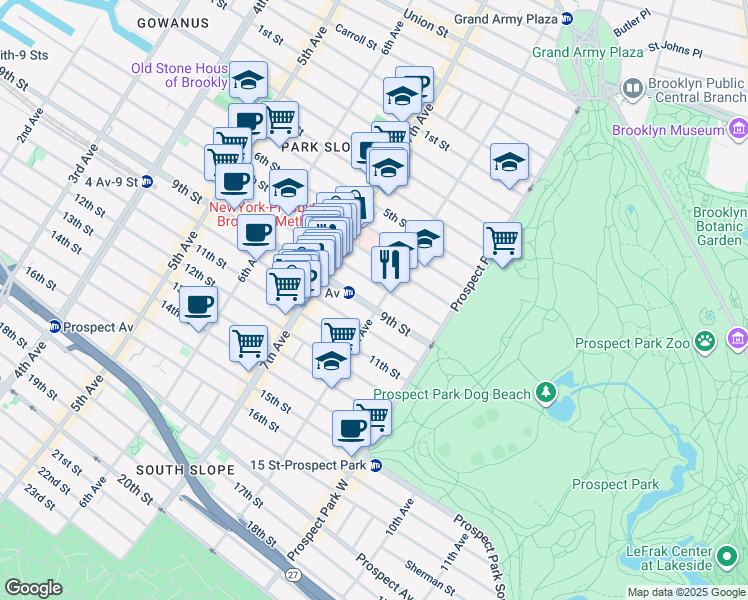 map of restaurants, bars, coffee shops, grocery stores, and more near 481 9th Street in Brooklyn