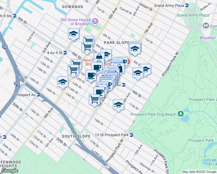 map of restaurants, bars, coffee shops, grocery stores, and more near 516 10th Street in Brooklyn