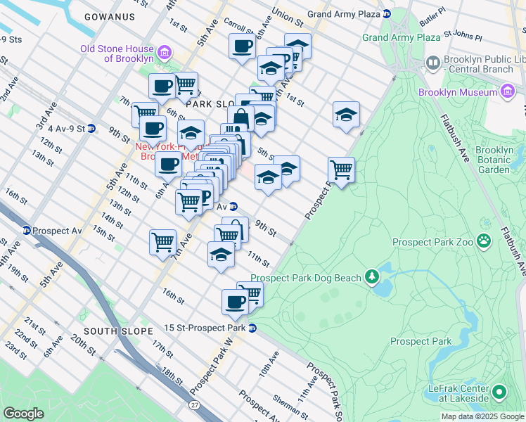map of restaurants, bars, coffee shops, grocery stores, and more near 805 8th Avenue in Brooklyn