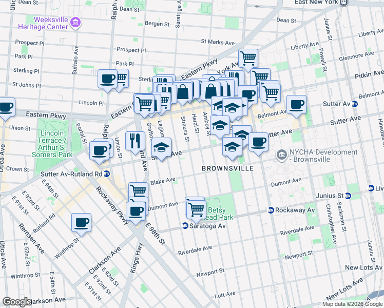 map of restaurants, bars, coffee shops, grocery stores, and more near in Brooklyn