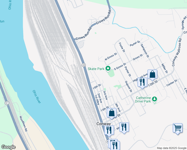 map of restaurants, bars, coffee shops, grocery stores, and more near 1633 2nd Avenue in Conway