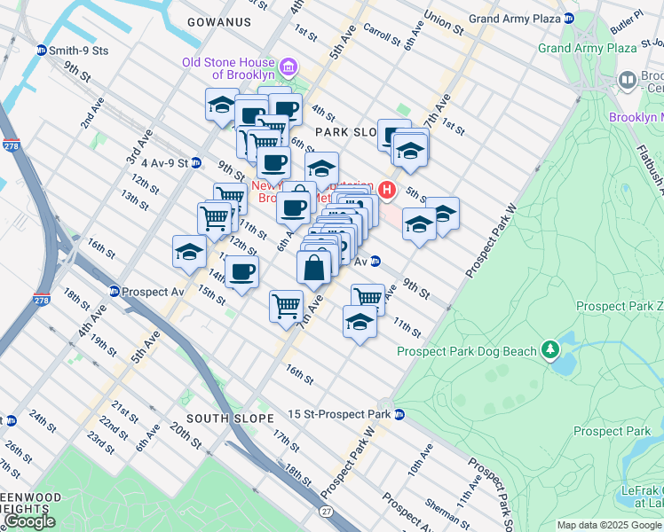 map of restaurants, bars, coffee shops, grocery stores, and more near 516 10th Street in Brooklyn