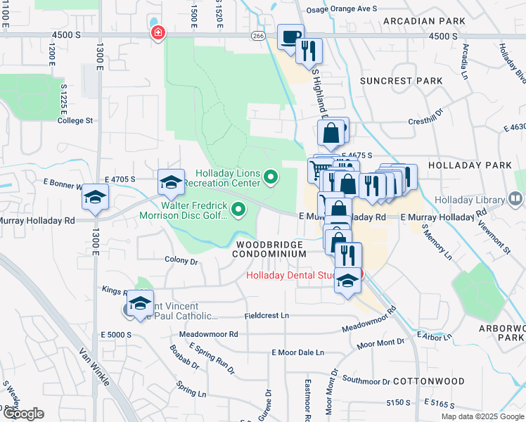 map of restaurants, bars, coffee shops, grocery stores, and more near in Millcreek