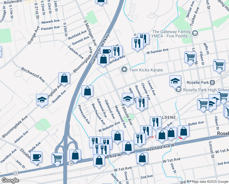map of restaurants, bars, coffee shops, grocery stores, and more near 700 Colfax Avenue in Kenilworth