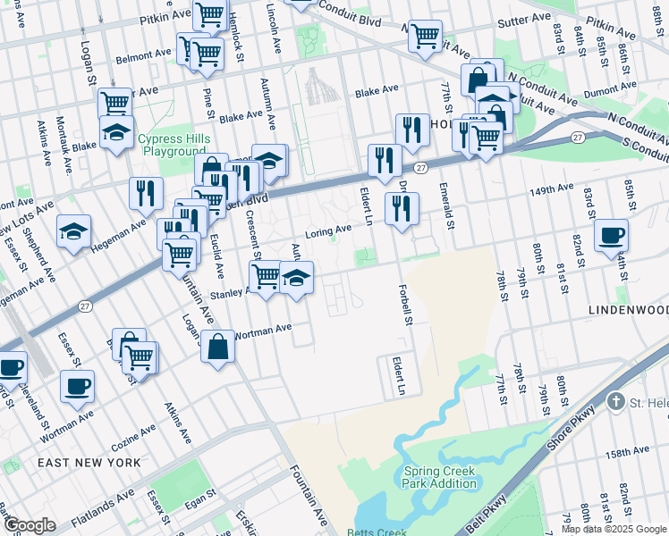 map of restaurants, bars, coffee shops, grocery stores, and more near 1237 Stanley Avenue in Brooklyn