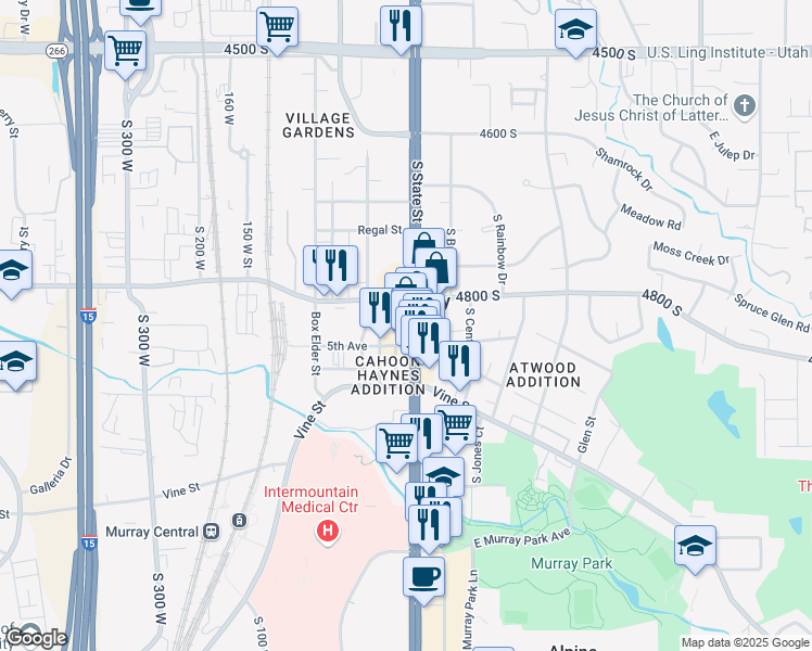 map of restaurants, bars, coffee shops, grocery stores, and more near in Murray