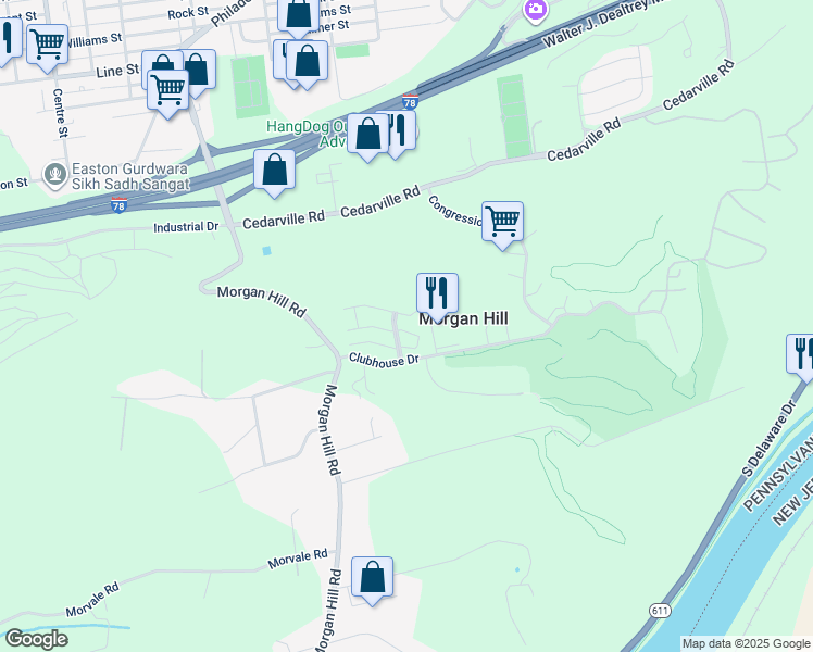 map of restaurants, bars, coffee shops, grocery stores, and more near 719 Eden Terrace in Easton