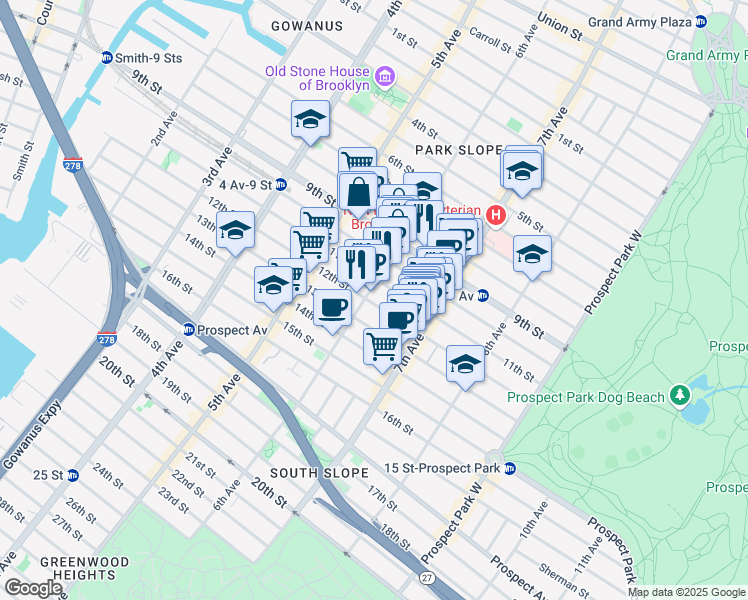 map of restaurants, bars, coffee shops, grocery stores, and more near 422 11th Street in Brooklyn