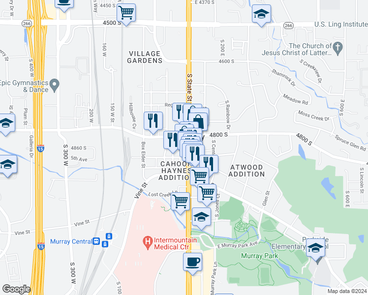 map of restaurants, bars, coffee shops, grocery stores, and more near in Murray