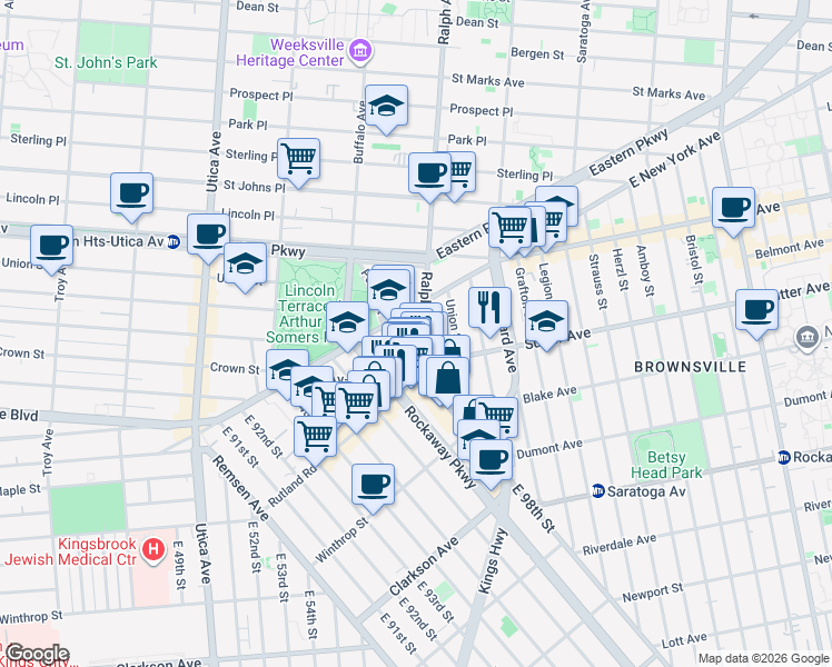 map of restaurants, bars, coffee shops, grocery stores, and more near 662 Ralph Avenue in Brooklyn