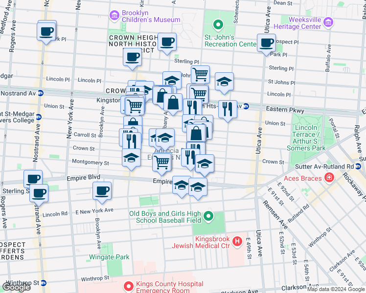 map of restaurants, bars, coffee shops, grocery stores, and more near 1508 Carroll Street in Brooklyn