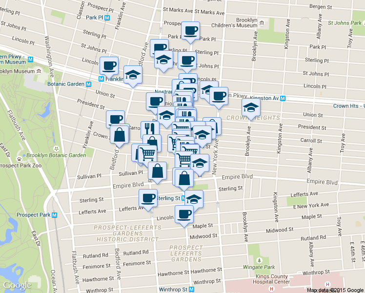 map of restaurants, bars, coffee shops, grocery stores, and more near in Brooklyn