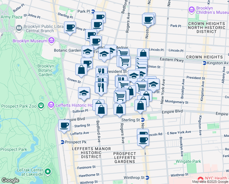 map of restaurants, bars, coffee shops, grocery stores, and more near 188 Crown Street in Brooklyn