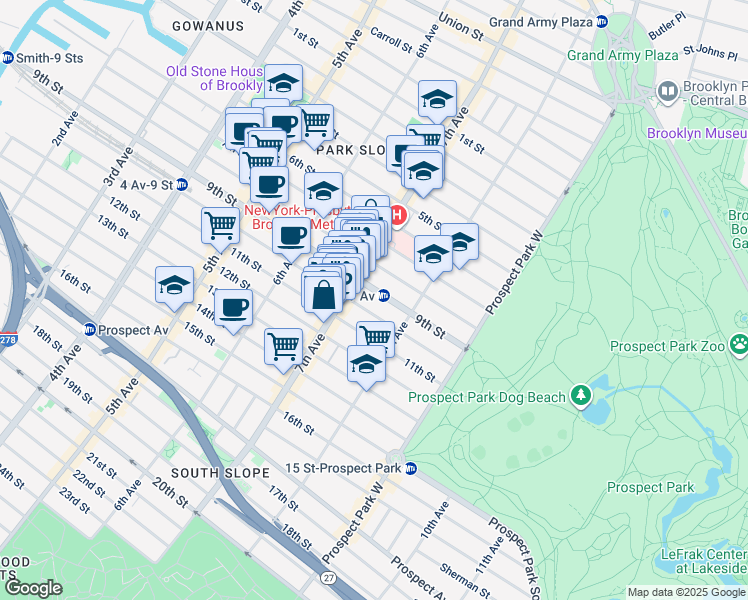 map of restaurants, bars, coffee shops, grocery stores, and more near 326 7th Avenue in Brooklyn