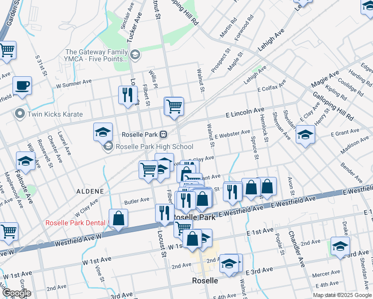 map of restaurants, bars, coffee shops, grocery stores, and more near 429 Chestnut Street in Roselle Park