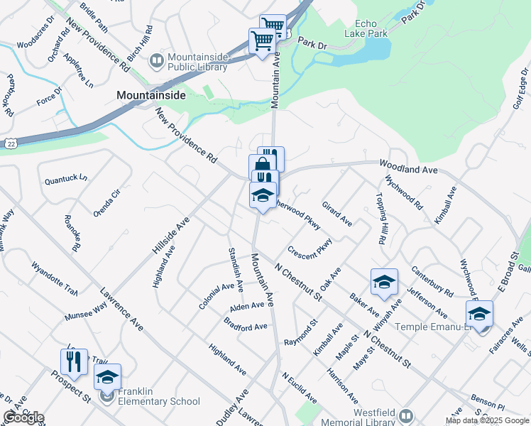 map of restaurants, bars, coffee shops, grocery stores, and more near 860 Mountain Avenue in Mountainside