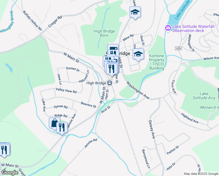 map of restaurants, bars, coffee shops, grocery stores, and more near in High Bridge
