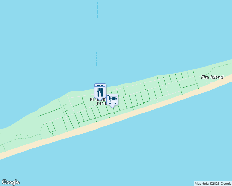 map of restaurants, bars, coffee shops, grocery stores, and more near 81 Bay Walk in Fire Island