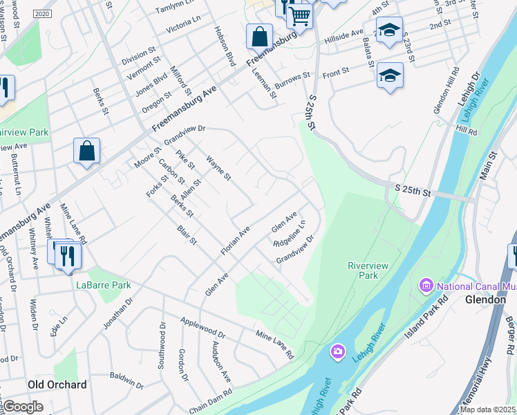 map of restaurants, bars, coffee shops, grocery stores, and more near 3125 Florian Avenue in Easton