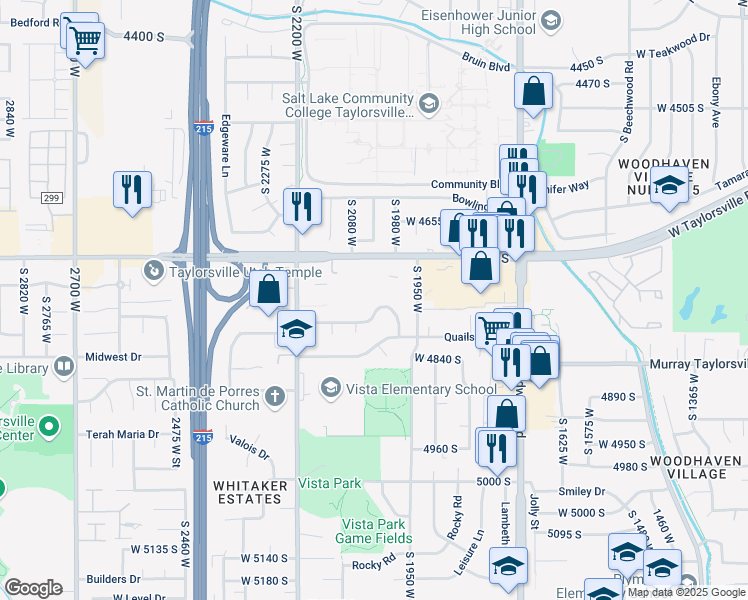 map of restaurants, bars, coffee shops, grocery stores, and more near 2020 Quailbrook Drive in Salt Lake City