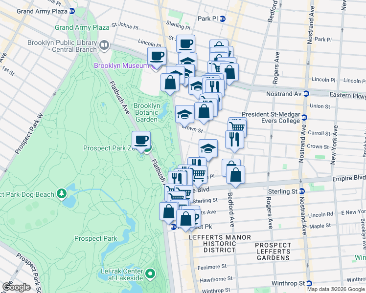 map of restaurants, bars, coffee shops, grocery stores, and more near 941 Washington Avenue in Brooklyn