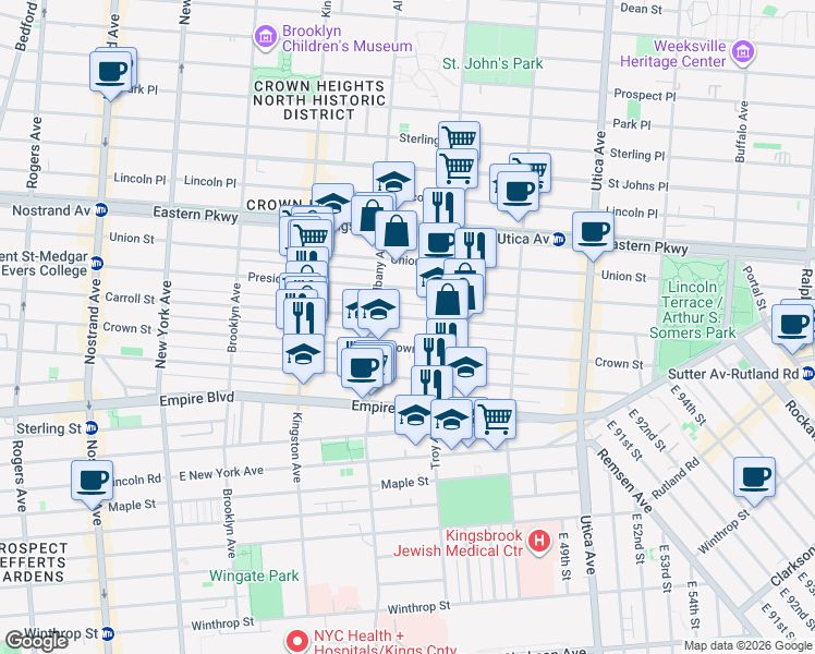 map of restaurants, bars, coffee shops, grocery stores, and more near 1500 Carroll Street in Brooklyn