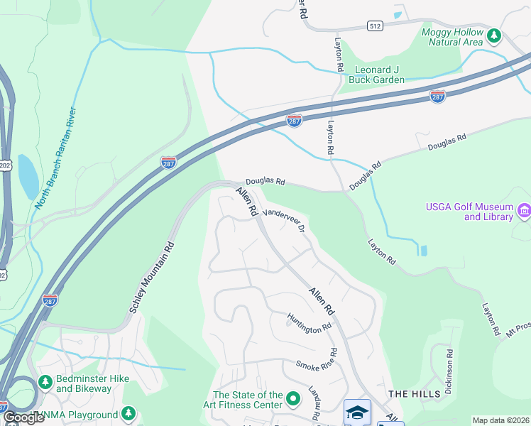 map of restaurants, bars, coffee shops, grocery stores, and more near 4 Vanderveer Drive in Basking Ridge