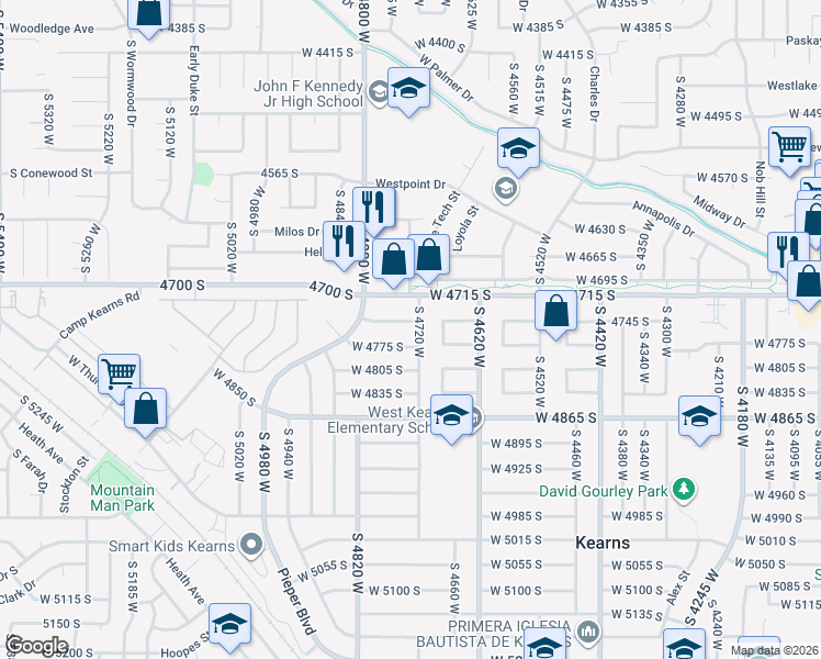 map of restaurants, bars, coffee shops, grocery stores, and more near 4731 West 4745 South in Kearns