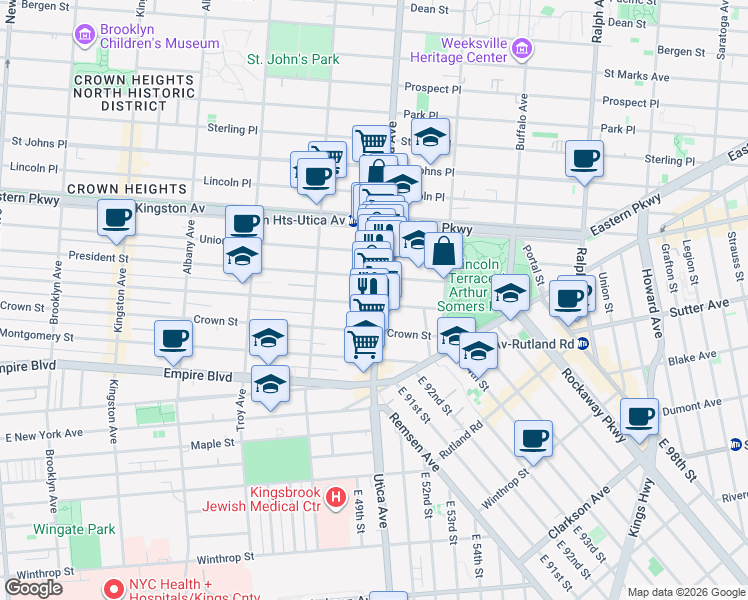 map of restaurants, bars, coffee shops, grocery stores, and more near 1645 Carroll Street in Brooklyn