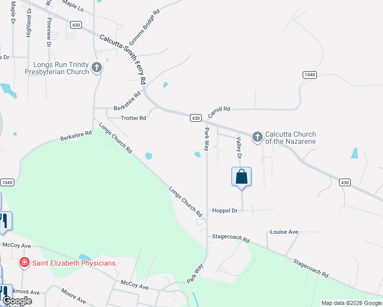 map of restaurants, bars, coffee shops, grocery stores, and more near 16071 Park Way in Calcutta
