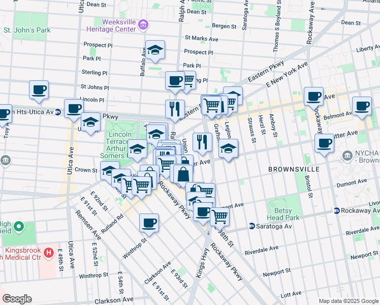 map of restaurants, bars, coffee shops, grocery stores, and more near 2037 Union Street in Brooklyn
