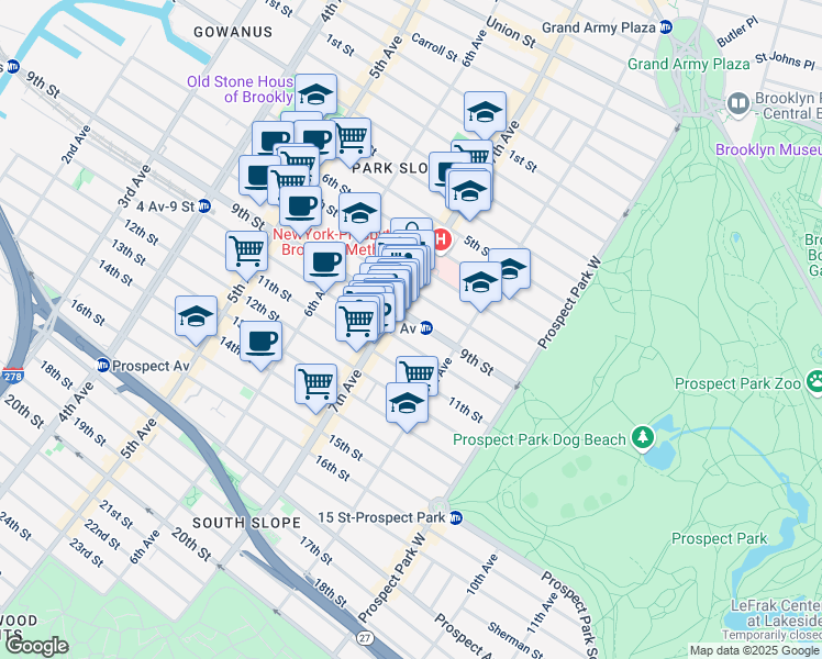 map of restaurants, bars, coffee shops, grocery stores, and more near 326 7th Avenue in Brooklyn