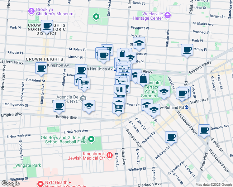 map of restaurants, bars, coffee shops, grocery stores, and more near 1635 Carroll Street in Brooklyn