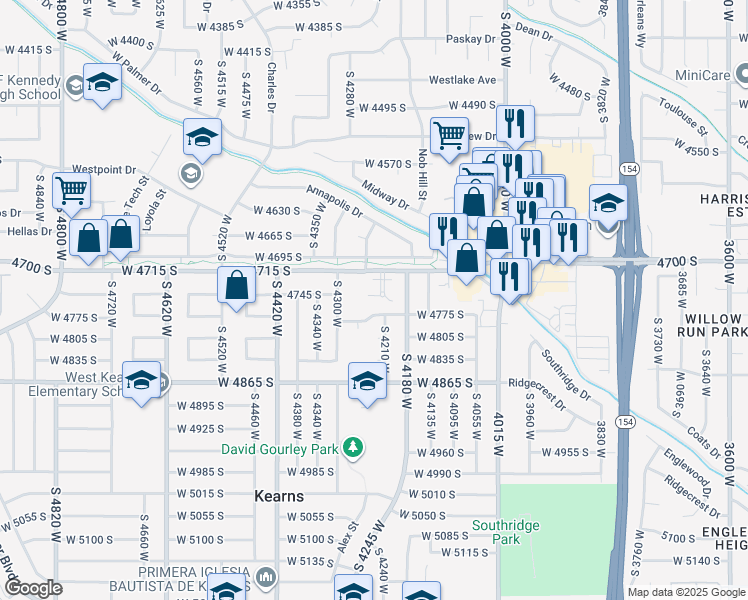 map of restaurants, bars, coffee shops, grocery stores, and more near 4238 West Old Miller Court in Salt Lake City
