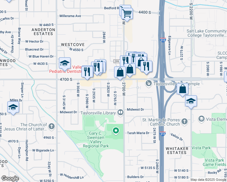 map of restaurants, bars, coffee shops, grocery stores, and more near 4758 South 2765 West in Salt Lake City