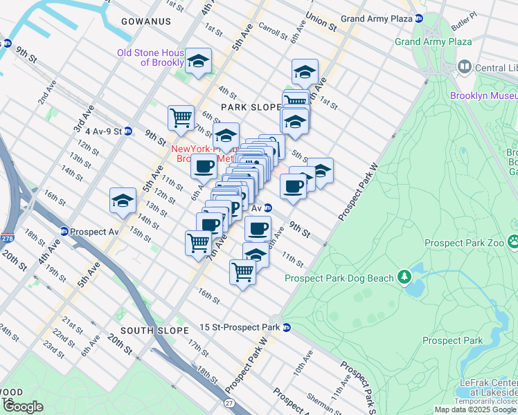 map of restaurants, bars, coffee shops, grocery stores, and more near 468 9th Street in Brooklyn