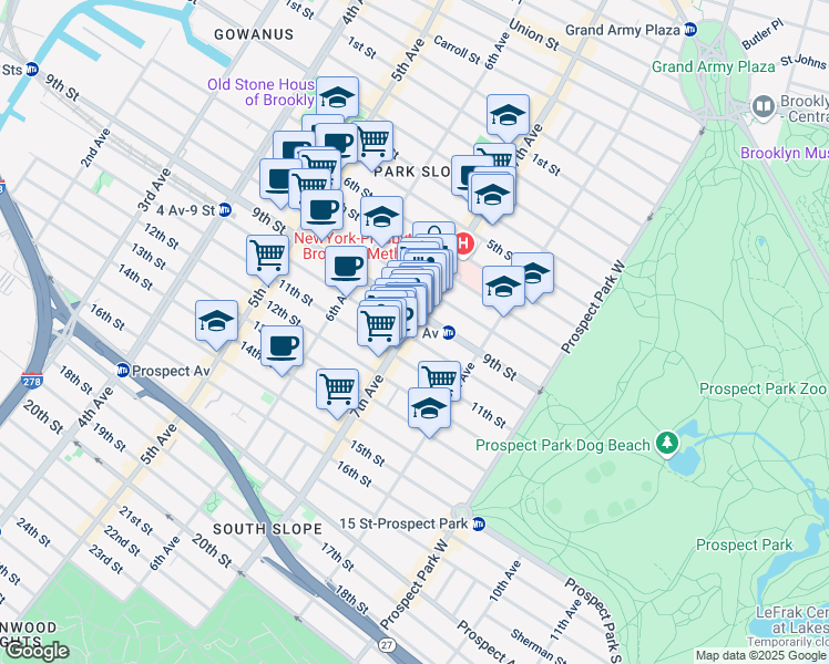 map of restaurants, bars, coffee shops, grocery stores, and more near 450 9th Street in Brooklyn