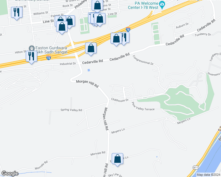 map of restaurants, bars, coffee shops, grocery stores, and more near 608 Prestwick Drive in Easton