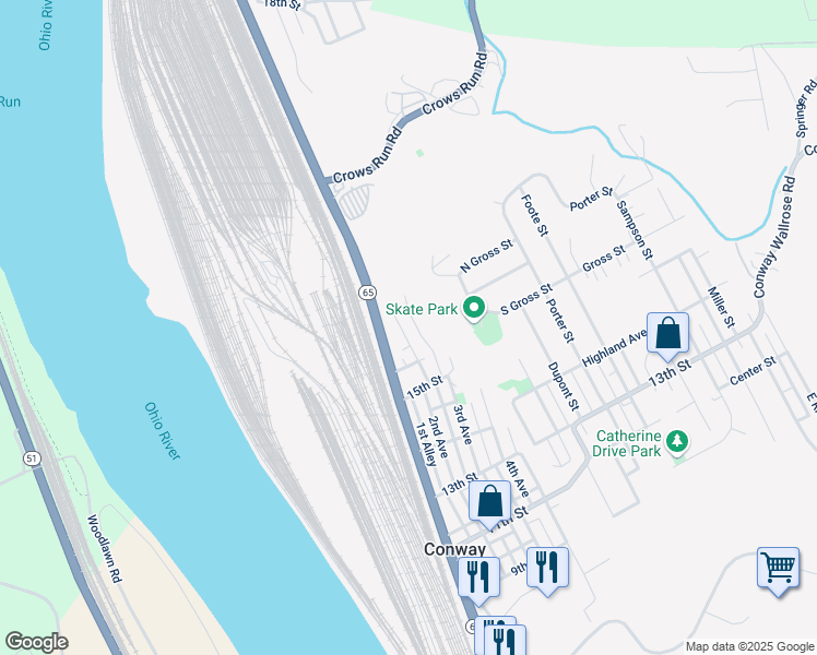 map of restaurants, bars, coffee shops, grocery stores, and more near 1633 2nd Ave in Conway