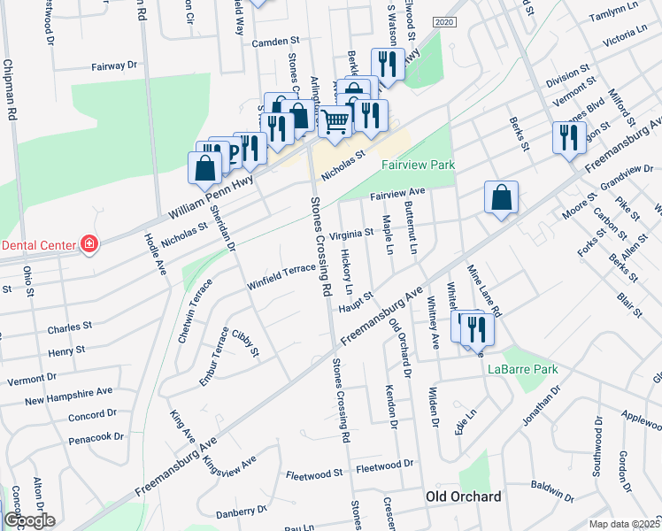 map of restaurants, bars, coffee shops, grocery stores, and more near 805 Stones Crossing Road in Easton