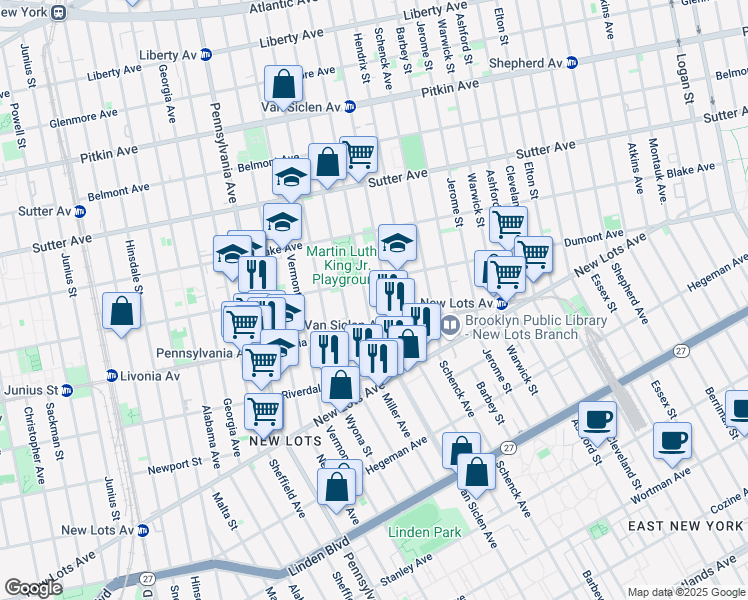 map of restaurants, bars, coffee shops, grocery stores, and more near 574 Miller Avenue in Brooklyn