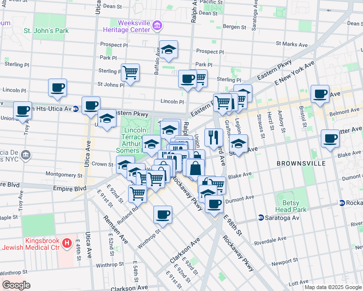 map of restaurants, bars, coffee shops, grocery stores, and more near 662 Ralph Avenue in Brooklyn