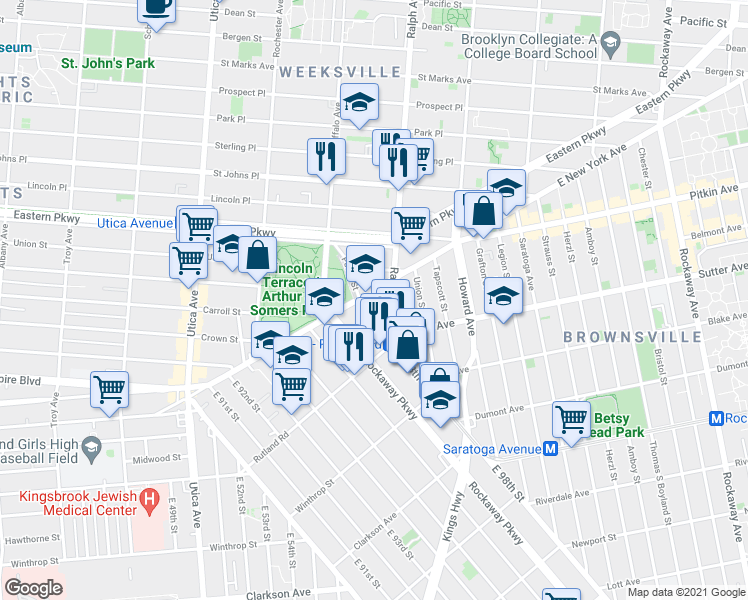 map of restaurants, bars, coffee shops, grocery stores, and more near 662 Ralph Avenue in Brooklyn