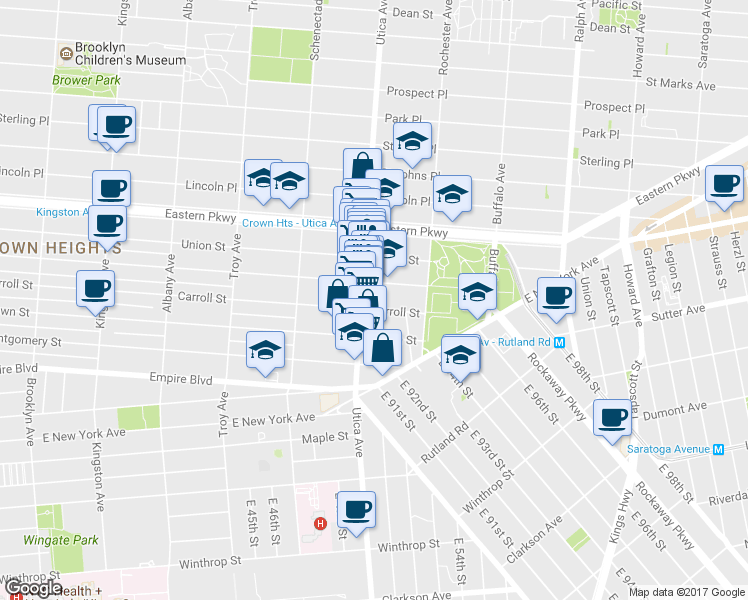 map of restaurants, bars, coffee shops, grocery stores, and more near 1710 President Street in Brooklyn