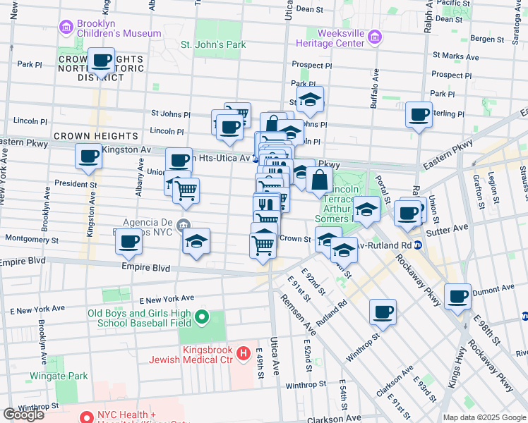 map of restaurants, bars, coffee shops, grocery stores, and more near 1635 Carroll Street in Brooklyn