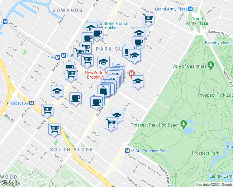 map of restaurants, bars, coffee shops, grocery stores, and more near 326 7th Avenue in Brooklyn