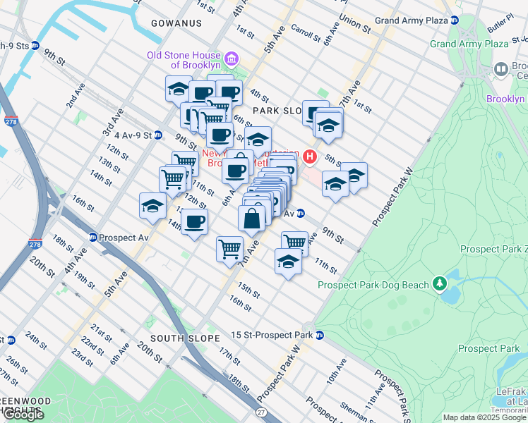 map of restaurants, bars, coffee shops, grocery stores, and more near 516 10th Street in Brooklyn