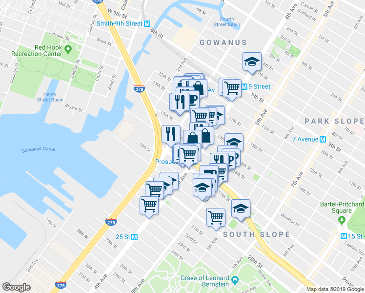 map of restaurants, bars, coffee shops, grocery stores, and more near 84 16th Street in Brooklyn