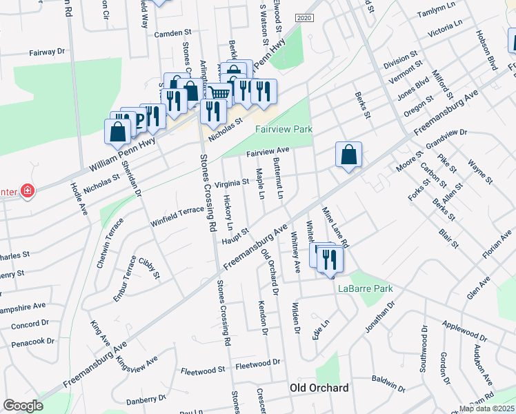 map of restaurants, bars, coffee shops, grocery stores, and more near 785 Maple Lane in Easton